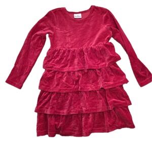 Hanna Andersson Girls Red Velour Tiered Dress Long Sleeve Size 130 7 8